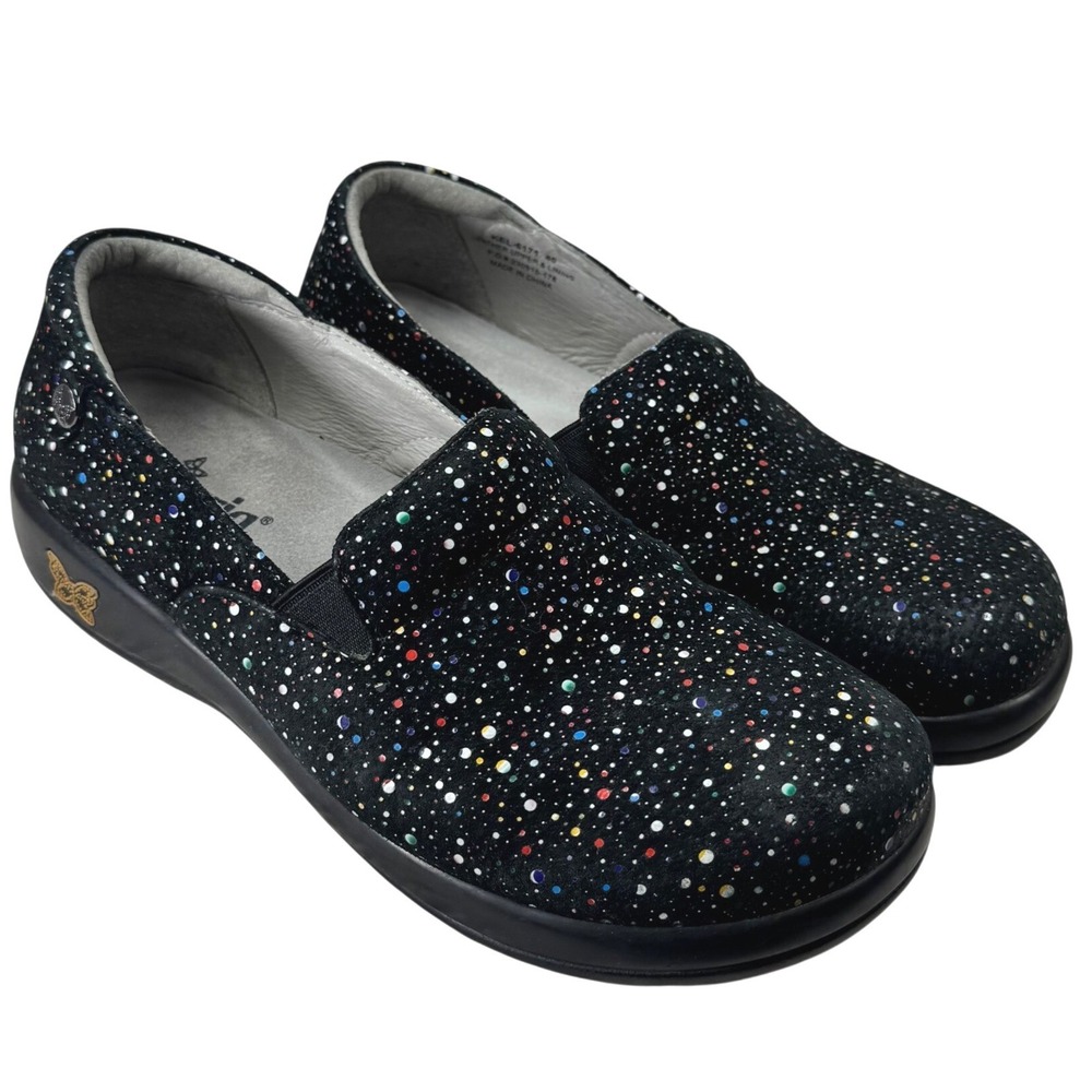 Alegria‎ Keli Slip On Shoes Womens 40 9.5 Black Color Dot Leather Nursing Clogs